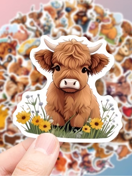 Other - 56 Highland Cow Aesthetic Stickers | Cute Highland Cattle Sticker Pack